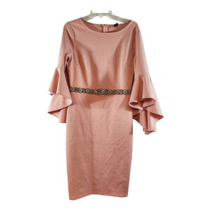 VFShow womens elegant bell sleeve dress rhinestone sash sz large cocktail party